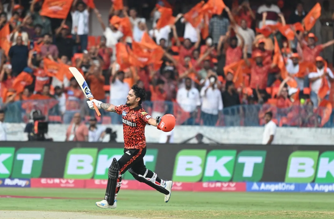 Ishan Kishan celebrates a century for Sunrisers Hyderabad.